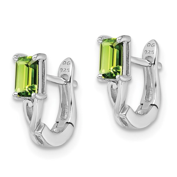 Sterling Silver Rhodium Plated Peridot August Birthstone Hinged Hoop Earrings - Picture 2 of 4